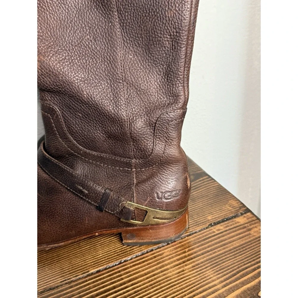 UGG Australia Channing 3184 Brown Tall‎ Leather Riding Boots Size 9 US